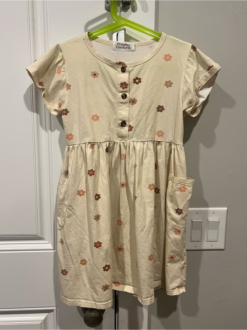 Cream Floral Pocket Dress for Girls
